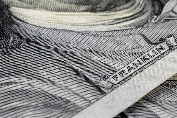 Банкнота 100 Долларов Крупным Планом Фамилию Бенджамин Франклин — стоковое фото