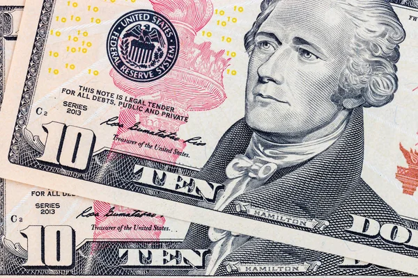 Nahaufnahme Eines Zehn Dollar Scheins Mit Porträt Von Präsident Hamilton — Stockfoto