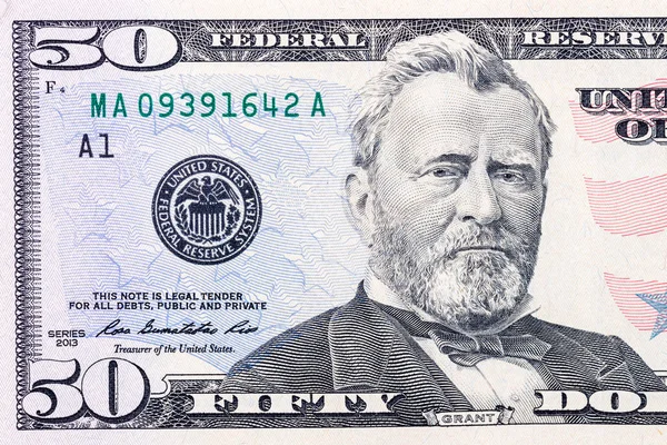 Close Nota Cinquenta Dólares Com Presidente Grant Retrato — Fotografia de Stock