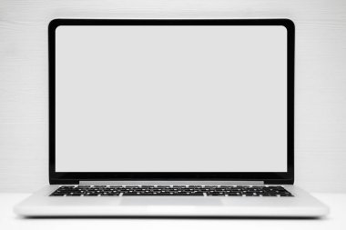 Silver laptop with a place for mock up, copy space on a white background.