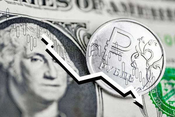 Dollar Und Rubel Zeichen Der Russischen Föderation Das Konzept Fallender — Stockfoto