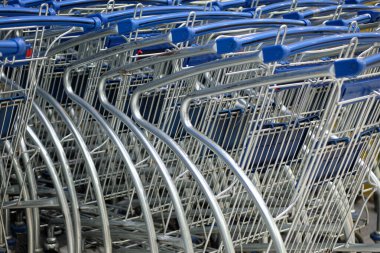 RUSSIA, ST.PETERSBURG - January 20: Ikea carts parked in a shopping center. Close up.