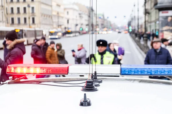 Russia Petersburg February 2020 Police Car Pedestrian Crossing Close — Stock Photo, Image