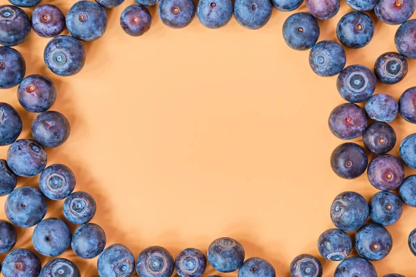 Blueberry Dengan Latar Belakang Oranye Salin Ruang Pemandangan Atas Tutup — Stok Foto