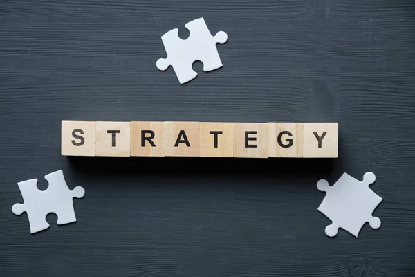Modernes Business Schlagwort Strategie Draufsicht Auf Ein Brett Mit Puzzle — Stockfoto