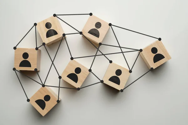 Teamwork Concept Abstract Portraits People Wooden Blocks Ties Close — Stock Photo, Image