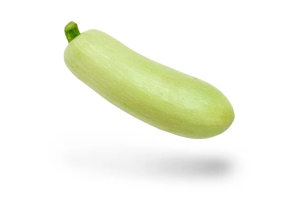 Mogen Zucchini Vit Bakgrund Levitation Isolerad Närbild — Stockfoto