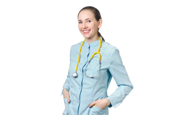 Female Doctor Stethoscope White Background Close — Stock Photo, Image