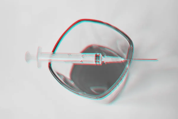 Glass Whiskey Syringe Concept Drugs Effect Black White Photography Glitch — Stock Photo, Image