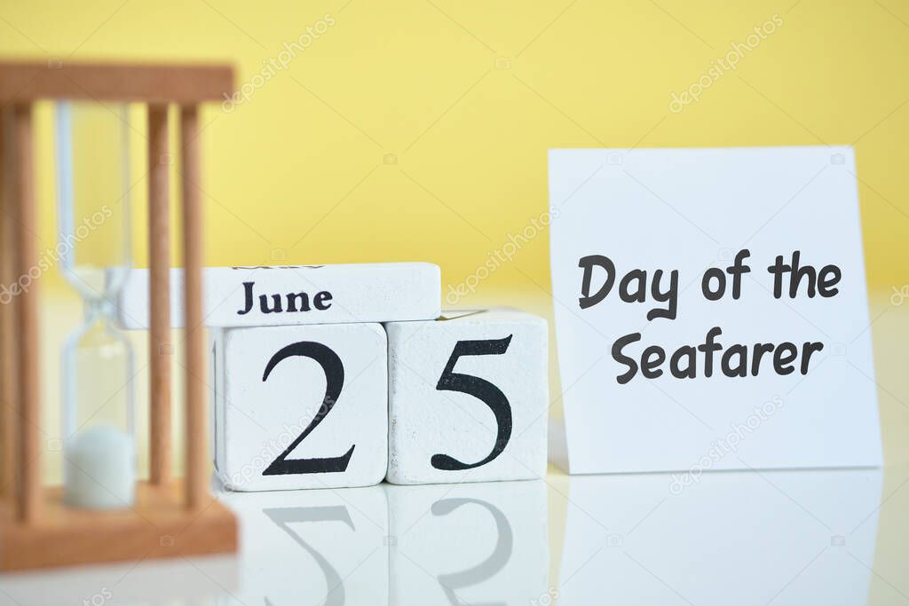 Day of the Seafarer 25 Twenty fifth june Month Calendar Concept on Wooden Blocks. Close up.