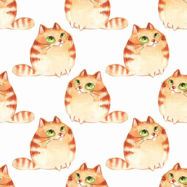 Watercolor cartoon cats, seamless pattern
