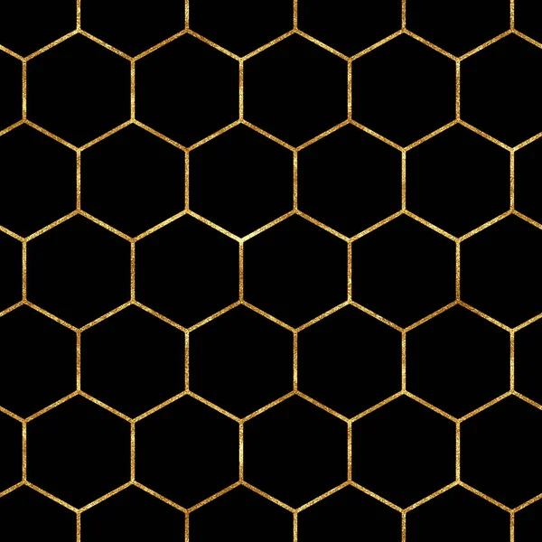 Abstract geometric pattern with gold hexagon. Seamless pattern.