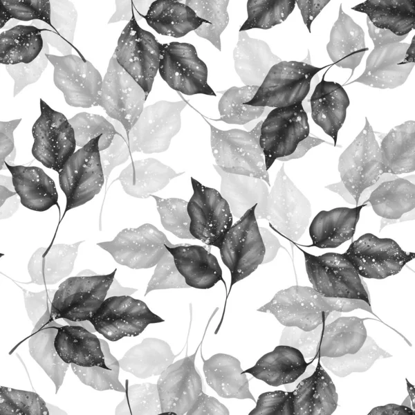 Black and white leaves seamless pattern. Monochrome floral background