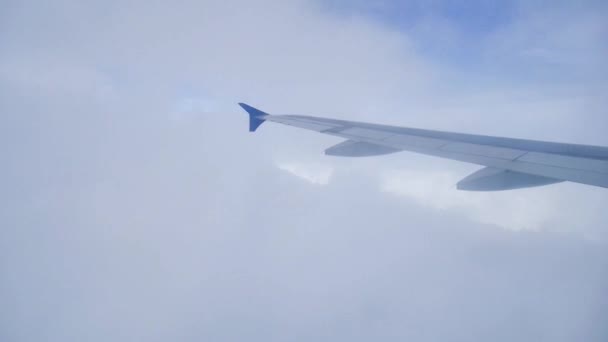 飛行機の翼が美しいの移動と曇り空. — ストック動画