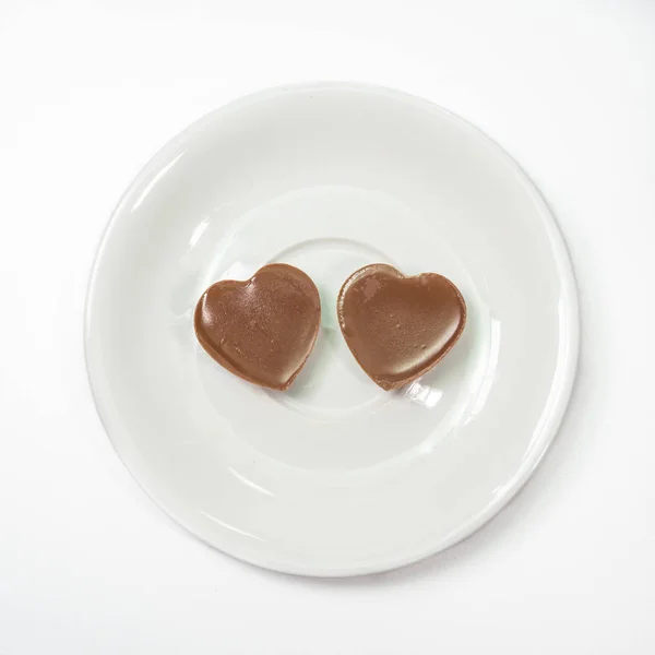 Primo Piano Amore Cioccolato Forma Cuore Piatto Tazza Caffè Sfondo — Foto Stock