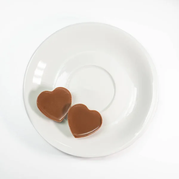 Primo Piano Amore Cioccolato Forma Cuore Piatto Tazza Caffè Sfondo — Foto Stock