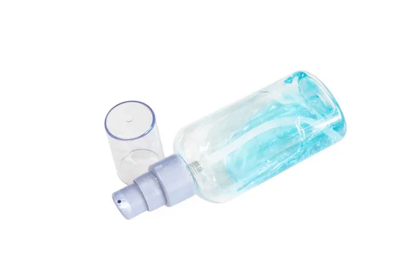 Alkol Jelinin Beyaz Arka Planda Küçük Şeffaf Plastik Şişedeki Yakın — Stok fotoğraf