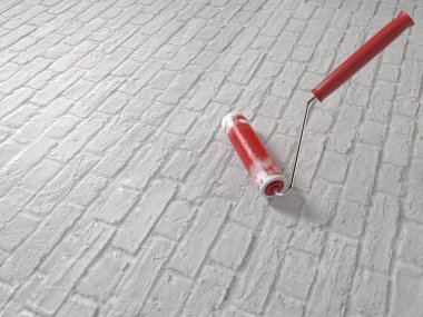 Bir tuğla duvar boya silindiri