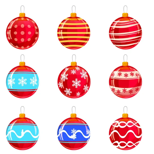 Christmas balls. Set of isolated cartoon decorations. Vector illustration. — Stock Vector