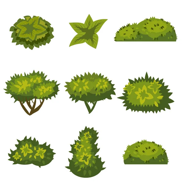 Conjunto de arbustos para juegos, aplicaciones, estilo de dibujos animados, vector, ilustración, aislado — Vector de stock