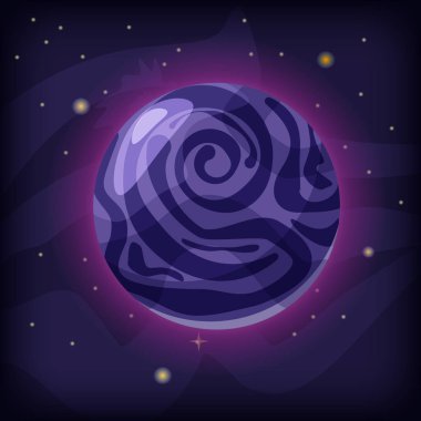 Gezegen izole bir uzay arka plan üzerinde karikatür tarzı, fantastik, vektör, illüstrasyon