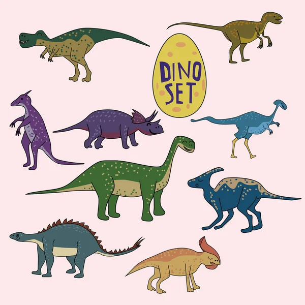 Ensemble de dinosaures, drôles d'animaux mignons, isolé, vecteur, illustration — Image vectorielle