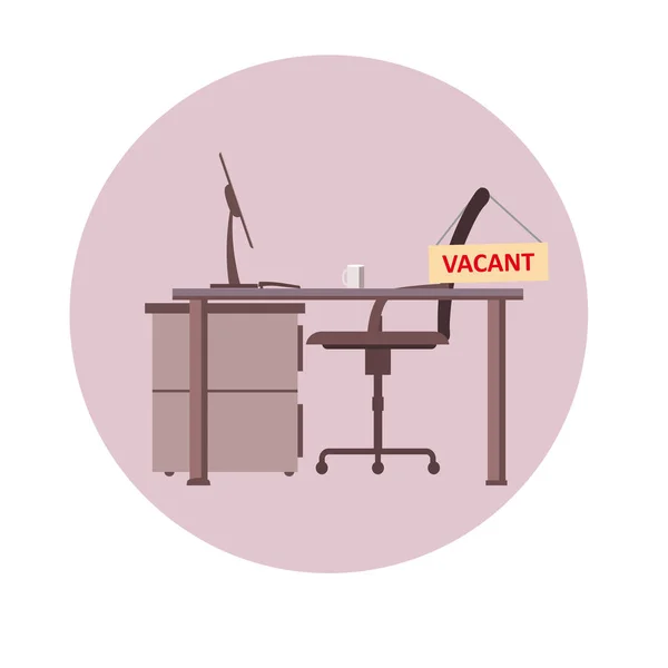 Silla de oficina con signo de vacante aislado. Asiento vacío, lugar de trabajo para los empleados. Concepto de contratación y contratación de empresas. Muebles, escritorio vacío, sillón icono. Dibujos animados vectoriales ilustración — Archivo Imágenes Vectoriales