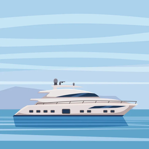 Яхта Speed reach на морском фоне, стиль мультфильма, векторная иллюстрация, изолированная — стоковый вектор
