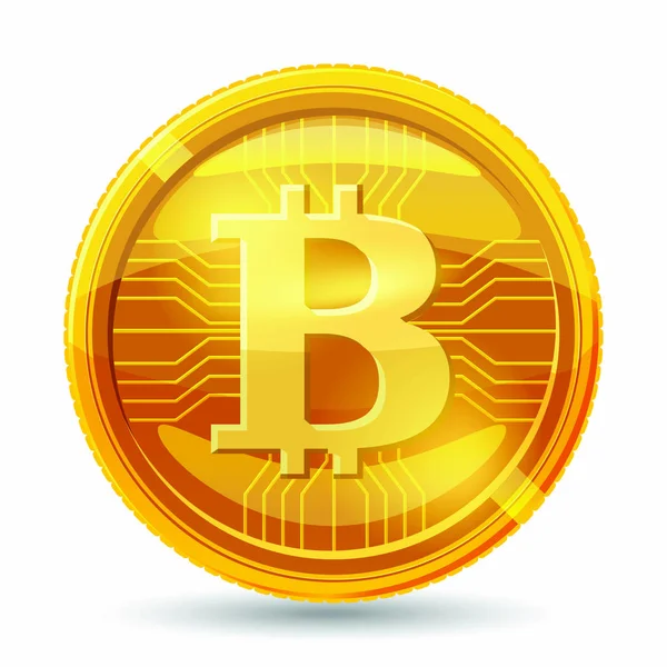 Bitcoin arany érme. Crypto arany érme bitcoin pénznemszimbólum elszigetelt átlátszó háttér. Reális vektoros illusztráció. — Stock Vector