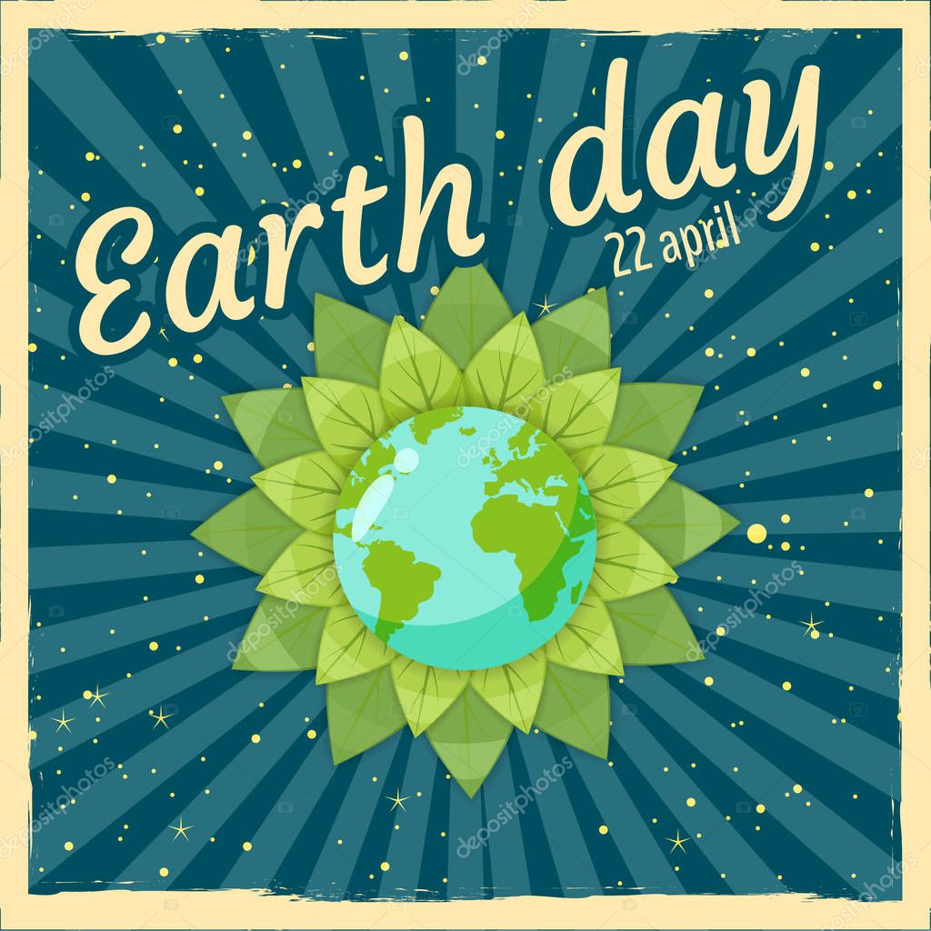 Earth day, planets earth in a stylized flower against a background of space, vector, cartoon style, illustration