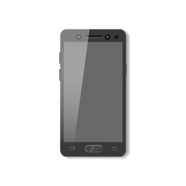 Siyah smartphone ile saf perde. Hareket eden telefon, vektör, illüstrasyon izole,