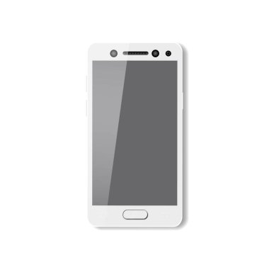 Beyaz smartphone ile saf perde. Hareket eden telefon, vektör, illüstrasyon izole,