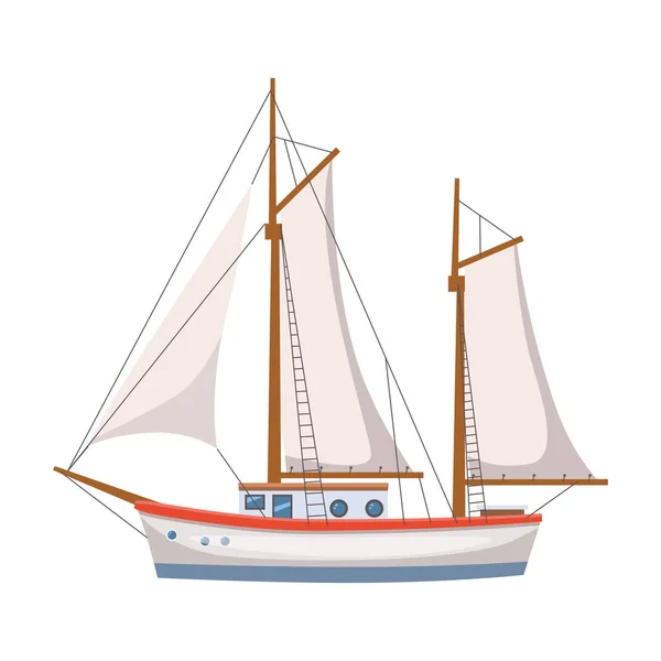 Segelfartyget i havet på seascape, vektor illusration, isolerade, tecknad stil — Stock vektor