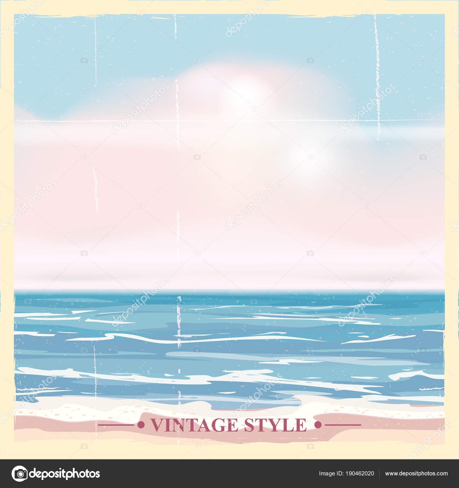 Cartel vintage vista mar verano. Paisaje marino, fondo vectorial,  ilustraciones Vector de stock #190462020 de ©ValeriHadeev, image size:1600x1700