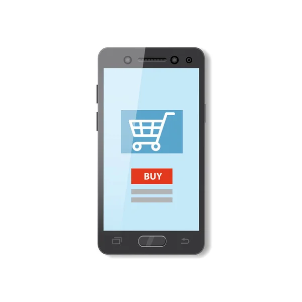Κινητό αγορών υπεραγορών online e-commerce κατάστημα έννοια διάνυσμα καρτούν και ηλεκτρονικό επιχειρείν, πωλήσεων. Εικονογράφηση, απομονωμένο — Διανυσματικό Αρχείο
