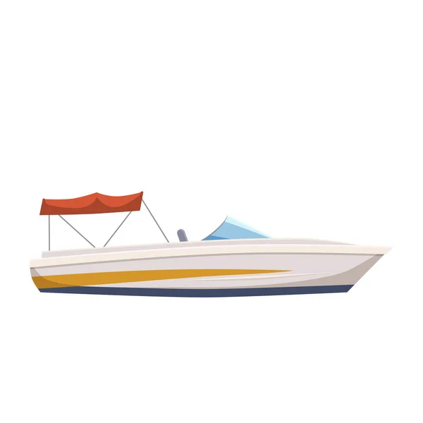 Speedboot, Yacht auf Meereslandschaft Hintergrund, Cartoon-Stil, Vektorillustration, isoliert — Stockvektor