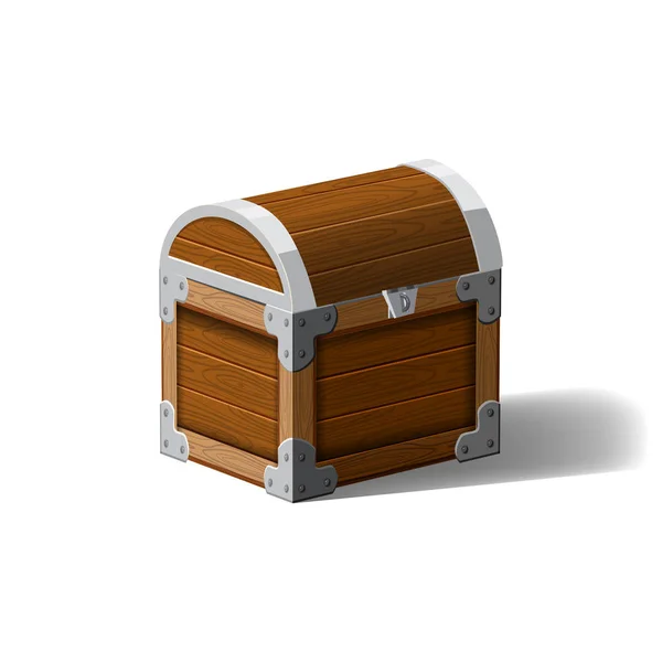 Κλειστό πειρατής στήθος. ξύλινο κουτί. Σύμβολο του πλούτου πλούτη. Διάνυσμα επίπεδη σχεδίαση για διεπαφή τυχερού παιχνιδιού, διάνυσμα, απομονωμένες, κινούμενα σχέδια — Διανυσματικό Αρχείο