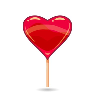 Pembe şeker kalp şeklinde bir sopa. Lolipop vektör çizim. Vektör, illüstrasyon, karikatür tarzı