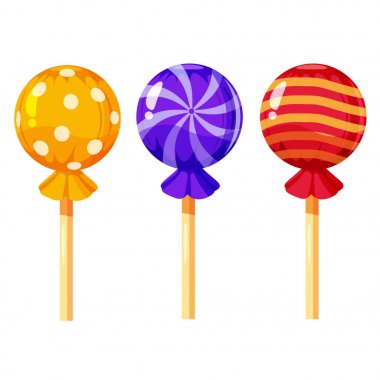 Renkli lolipop ayarla, tatlı şekerler, vektör çizim, karikatür tarzı