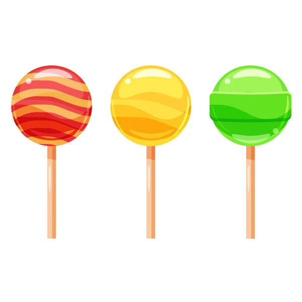 Conjunto de pirulitos coloridos, doces doces, ilustração vetorial, estilo dos desenhos animados — Vetor de Stock