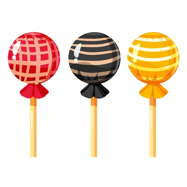 Conjunto de piruletas de colores, dulces caramelos, ilustración vectorial, estilo de dibujos animados — Vector de stock