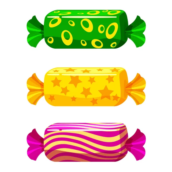 A set of sweet candies in a package of different colors, vector. Illustration of cartoon style, isolated — Stock Vector