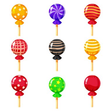 Renkli lolipop ayarla, tatlı şekerler, vektör çizim, karikatür tarzı