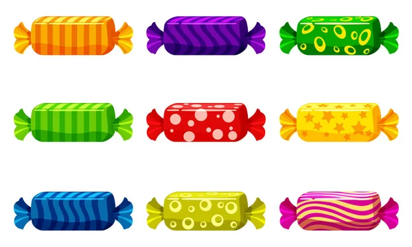 En uppsättning söta karameller i ett paket av olika färger, vektor. Illustration tecknad stil, isolerade — Stock vektor