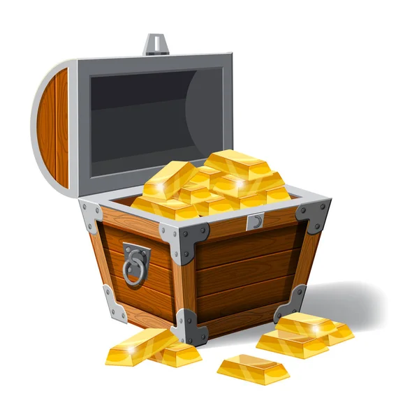 Old pirate chest full of gold bars, vector, cartoon style, illustration, isolated. For games, advertising applications — Stock Vector