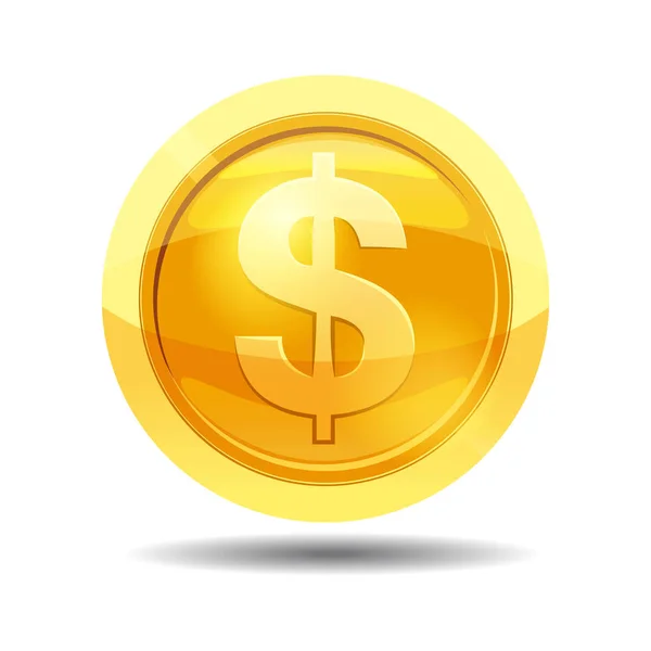 Herní mince měny dolar, herní rozhraní, zlato, vektorové, kreslený styl, izolované — Stockový vektor