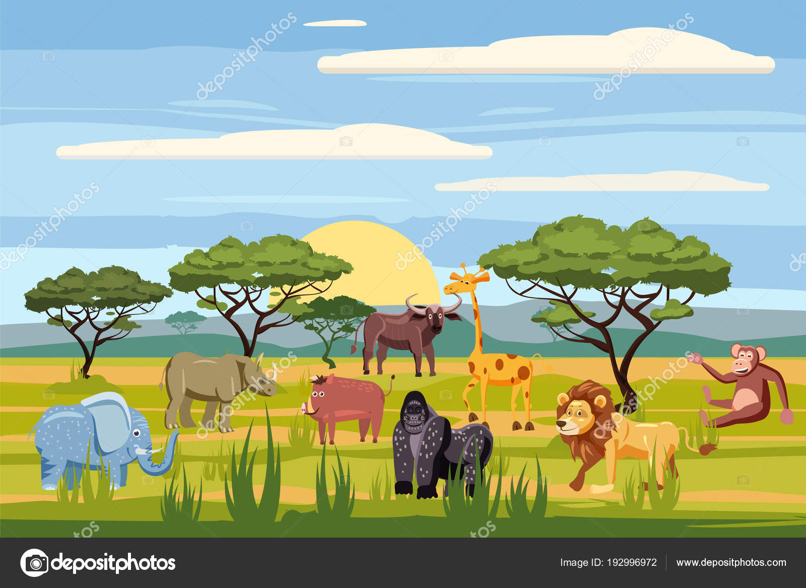 La Valeur Des Animaux Dafrique Dessin Animé Fond Paysages
