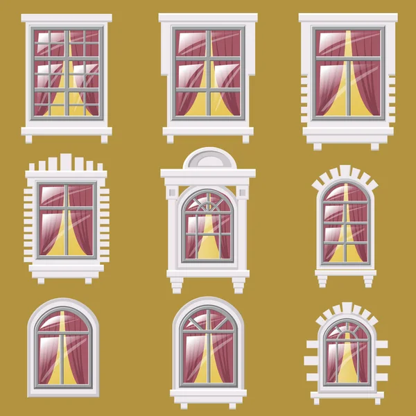 Conjunto de diferentes ventanas, elemento para arquitectura, vector, ilustración, aislado — Archivo Imágenes Vectoriales