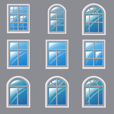 Farklı windows, mimari, vektör, illüstrasyon izole, öğe kümesi