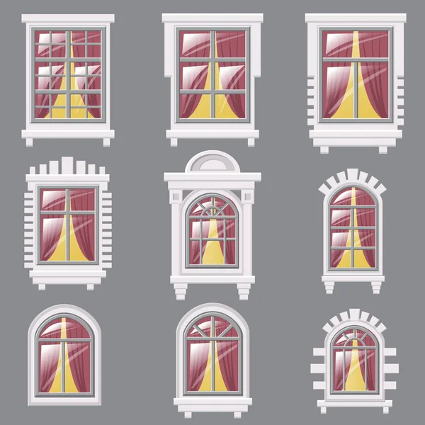 Conjunto de diferentes ventanas, elemento para arquitectura, vector, ilustración, aislado — Archivo Imágenes Vectoriales